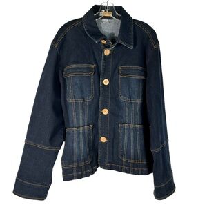 Tulle Plus Size Button Front Dark Wash Stretch Patch Pocket Jean Denim Jacket 3X